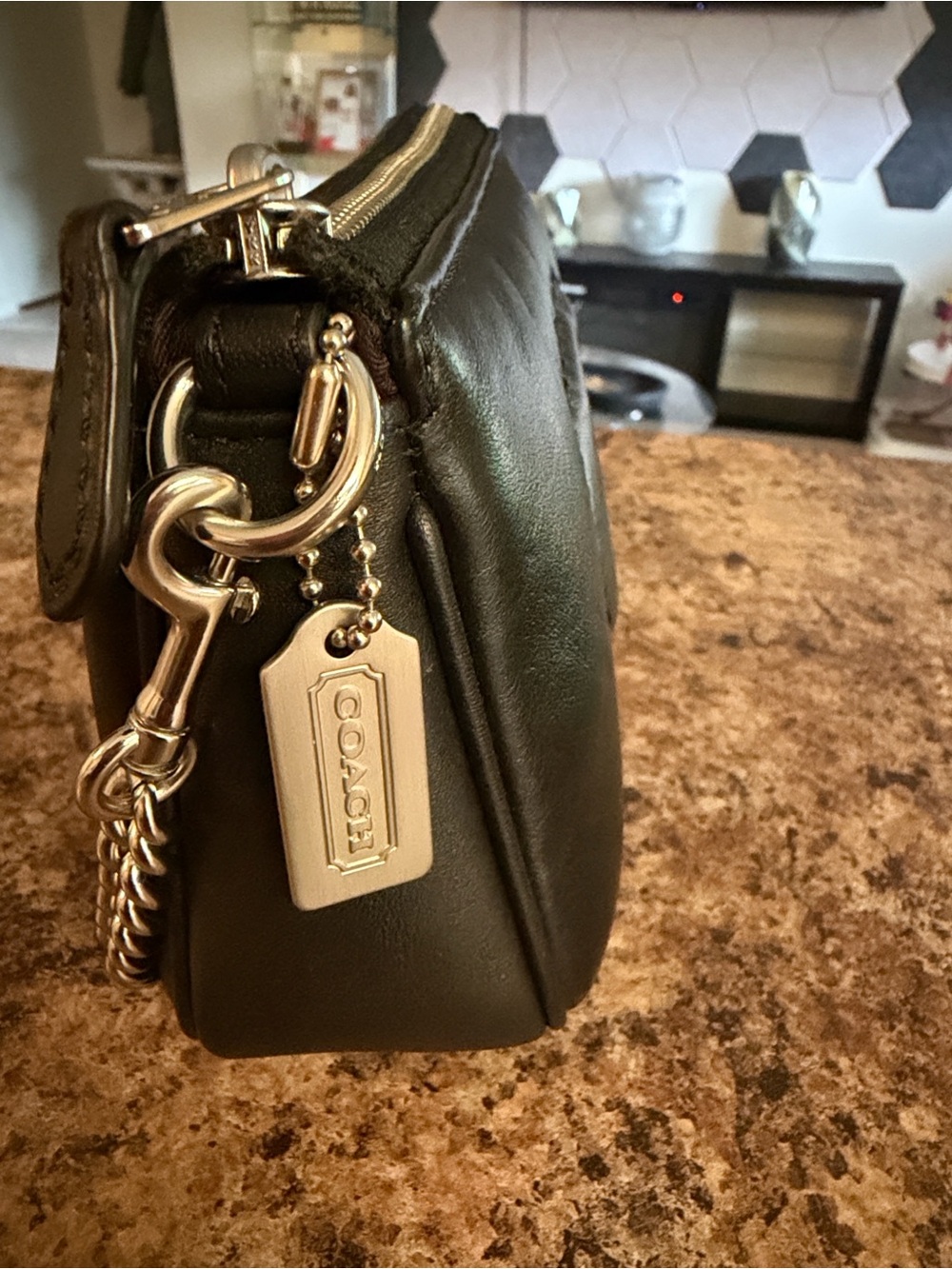Coach Black Quilted Mini Chain Wristlet - Picture 3 of 3